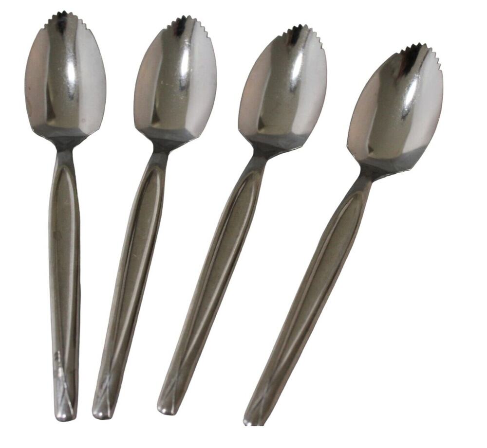 Stainless Steel-Cross Pattern Grapefruit/Citrus serrated spoon, set of 4 Japan